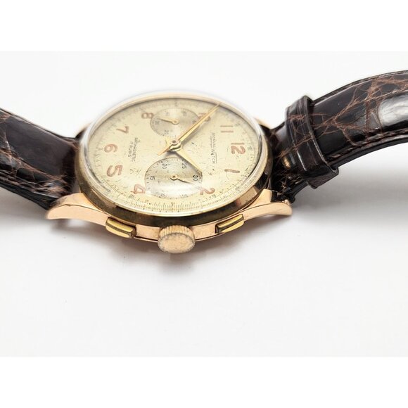 Vintage Monval 18K Rose Gold 37mm 17J Antimagnetic Chronograph Swiss Watch - Picture 10 of 16